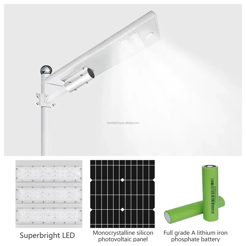 100w Powered All in One Outdoor Solar Road Lamp Garden Light 170LM/W 60*120 70*170 Degree Integrated Street Solar Light