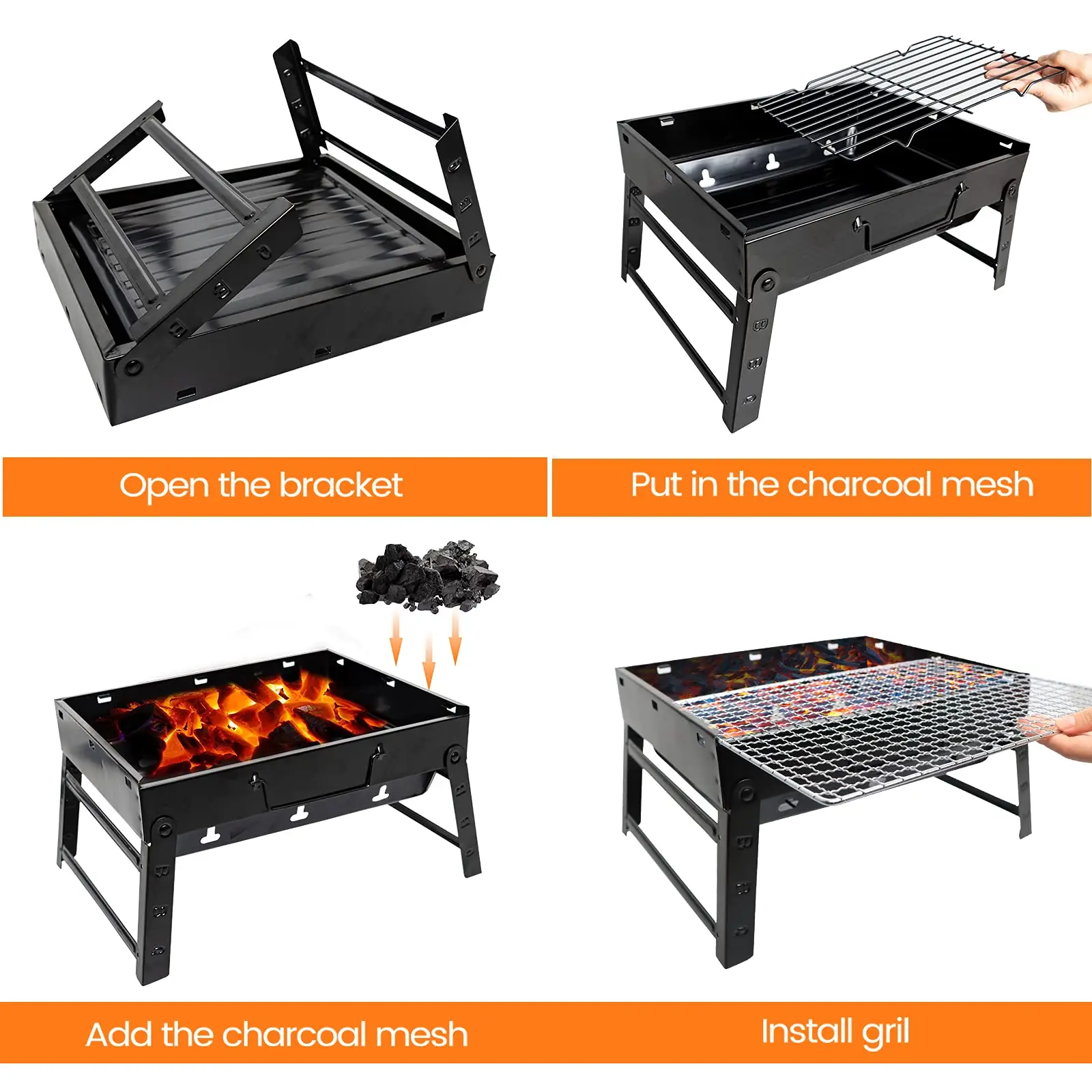 Portable Folding BBQ Grill, Compact and Lightweight Charcoal Grill, Easy to Assemble and Carry, Ideal for Outdoor Cooking