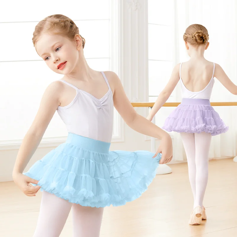 Girls Kids Ballet Tutu Ballet Dance Skirt with Lining Fluffy Cake Skirt Nylon Short Dance Skirt 2 Layers Cute Dance Tutu