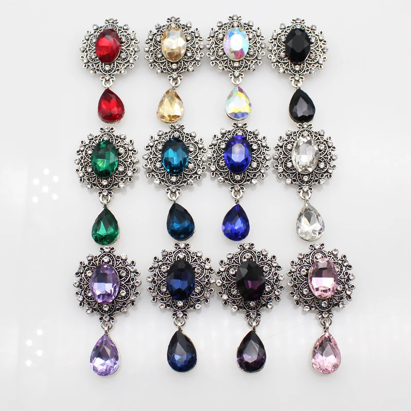 Retro New 25*45mm Water Drop Glass Brooch Pendant Rhinestone Decoration Removable Clothing Accessories