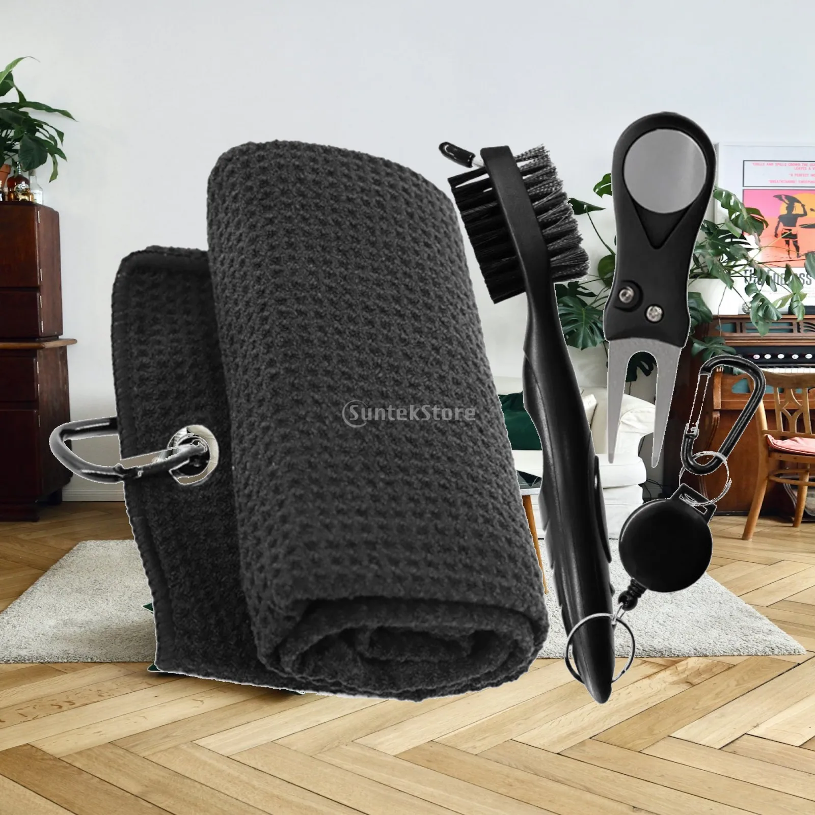 Golf Club Cleaning Brush Two-sidedSided Golf Towel with Clip Accessory Waffle Pattern Quick-Drying for Golfers