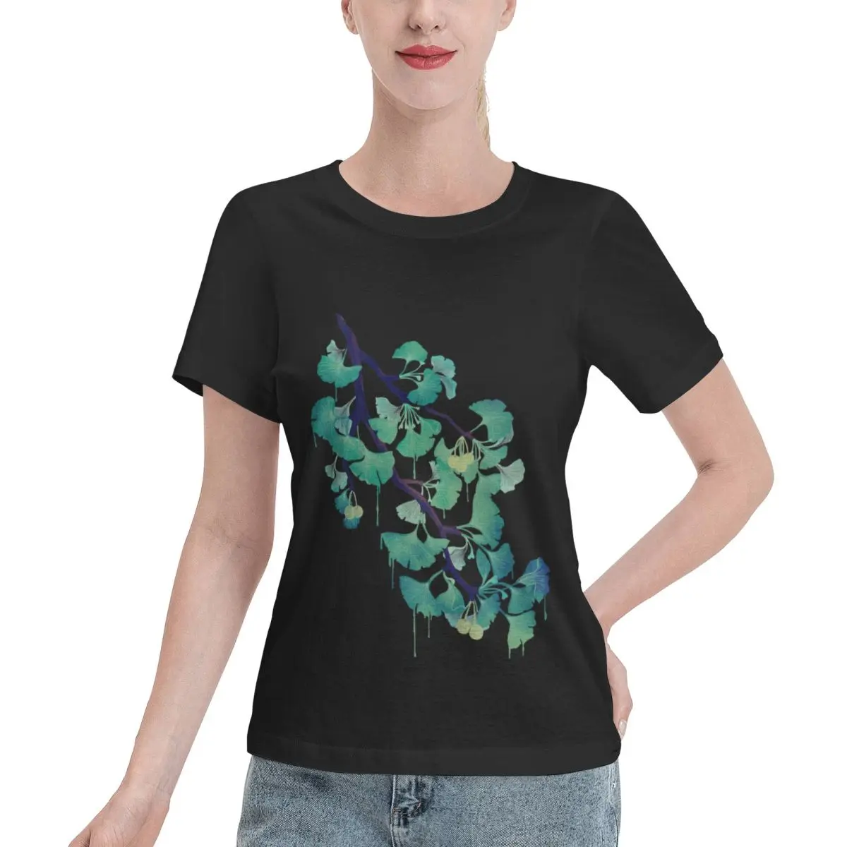 Skin Safe O Ginkgo (in Green) Relaxed Women's T-shirt Punk Plus Size Women Tee