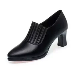 Botas Femininas Women Cool High Quality Black Patent Leather Spring & Autumn Slip on Boots Lady Casual High Heel Ankle Boots B96