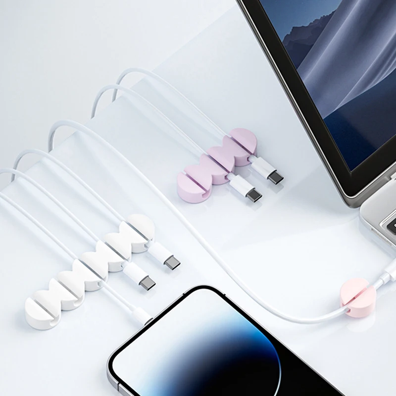 2PCS Creative Punch-free Desktop Cable Manager Self-adhesive Data Cable Network Cable Computer Mouse Headphone Cable Winder