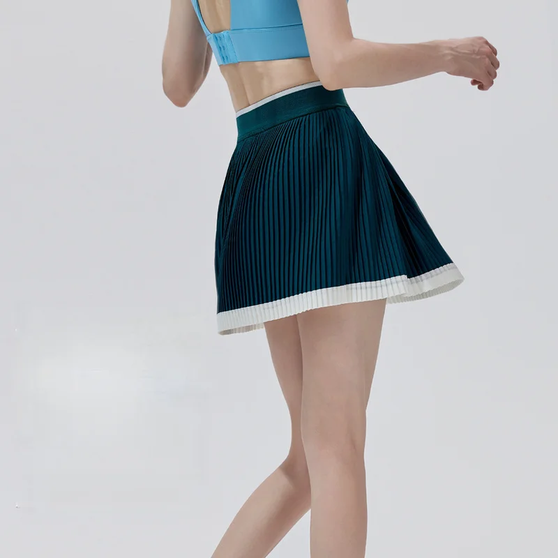 SharpStar Color-blocked Pleated Skirt Quick Dry Tennis Skort With Shorts High Waist Badminton Pickleball Skirt with Pocket 5XL
