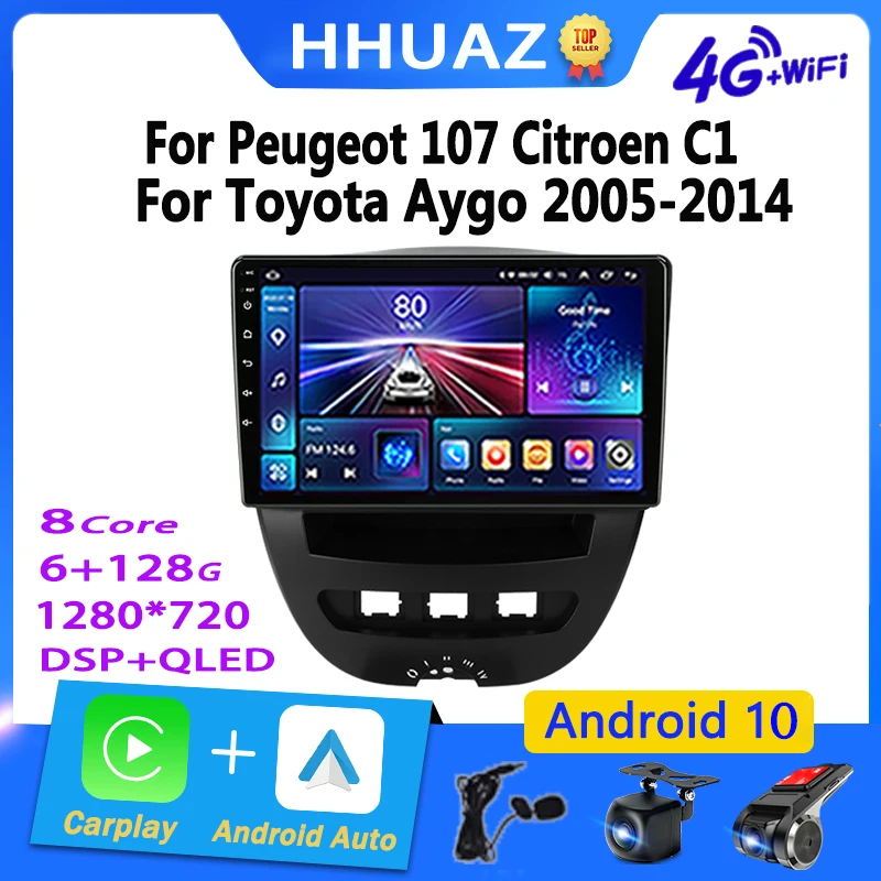 Android Car Radio Multimedia for Peugeot 107 Citroen C1 Toyota Aygo 2005 - 2014 Video Players Carplay 2 Din No Dvd Carplay