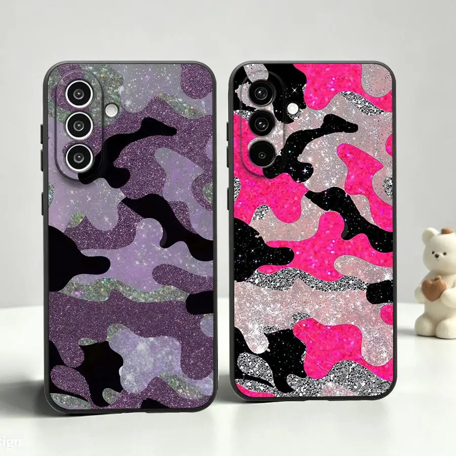 Purple Glitter Camouflage Case for Samsung Galaxy A73 A51 A37 A53 A17 A52 A36 A06 A05 A55 A23 A25 A16 A57 A15 Phone Cover A12