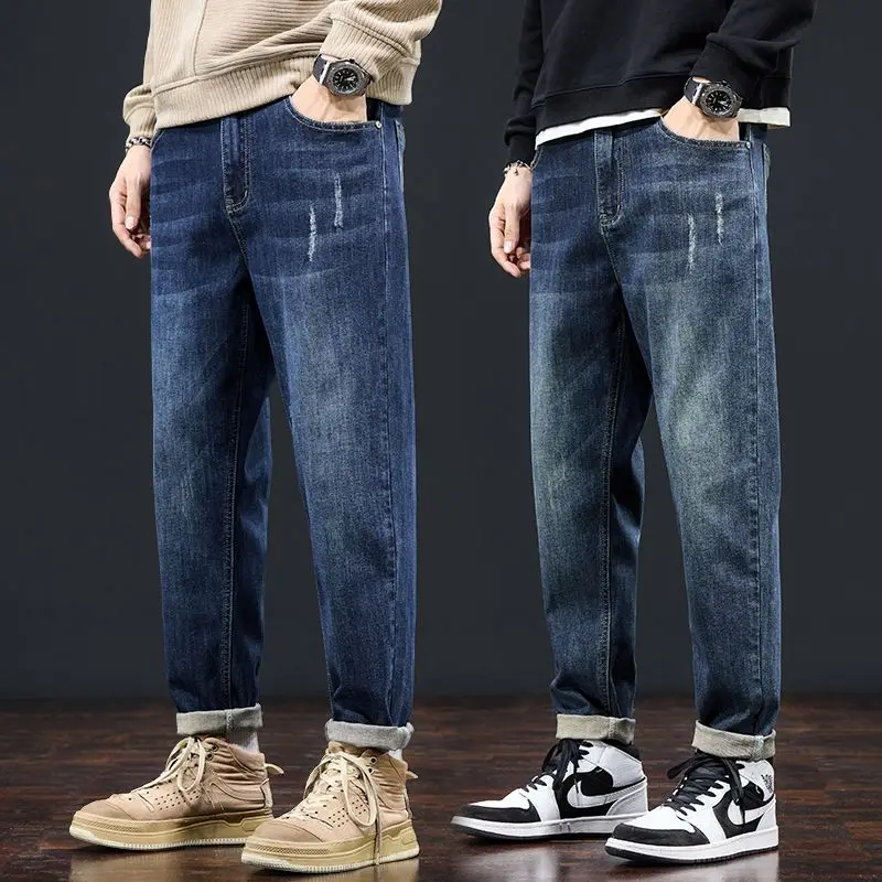 Jean à jambes droites pour hommes, tendance, Style coréen, coupe ample, pantalon décontracté, quatre saisons, luxe, tendance, Long