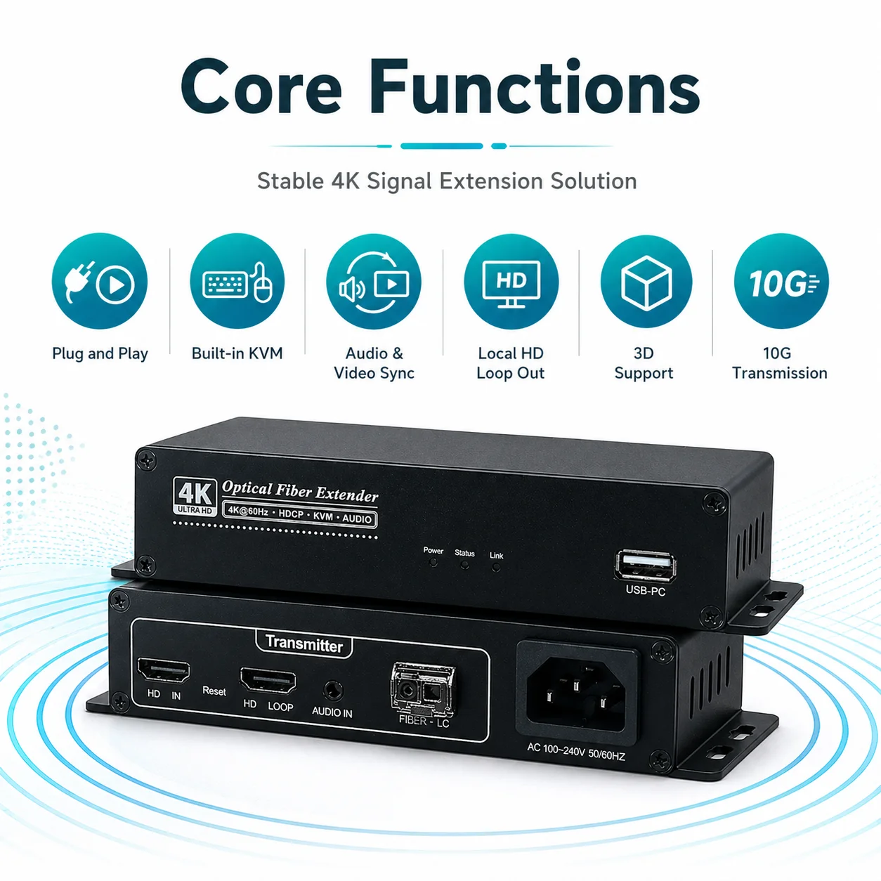 Picture 7: 4K HD Optical Fiber Extender 1TX to 1RX KVM Local Loop Plug and Play Auto Matching for Commercial Display