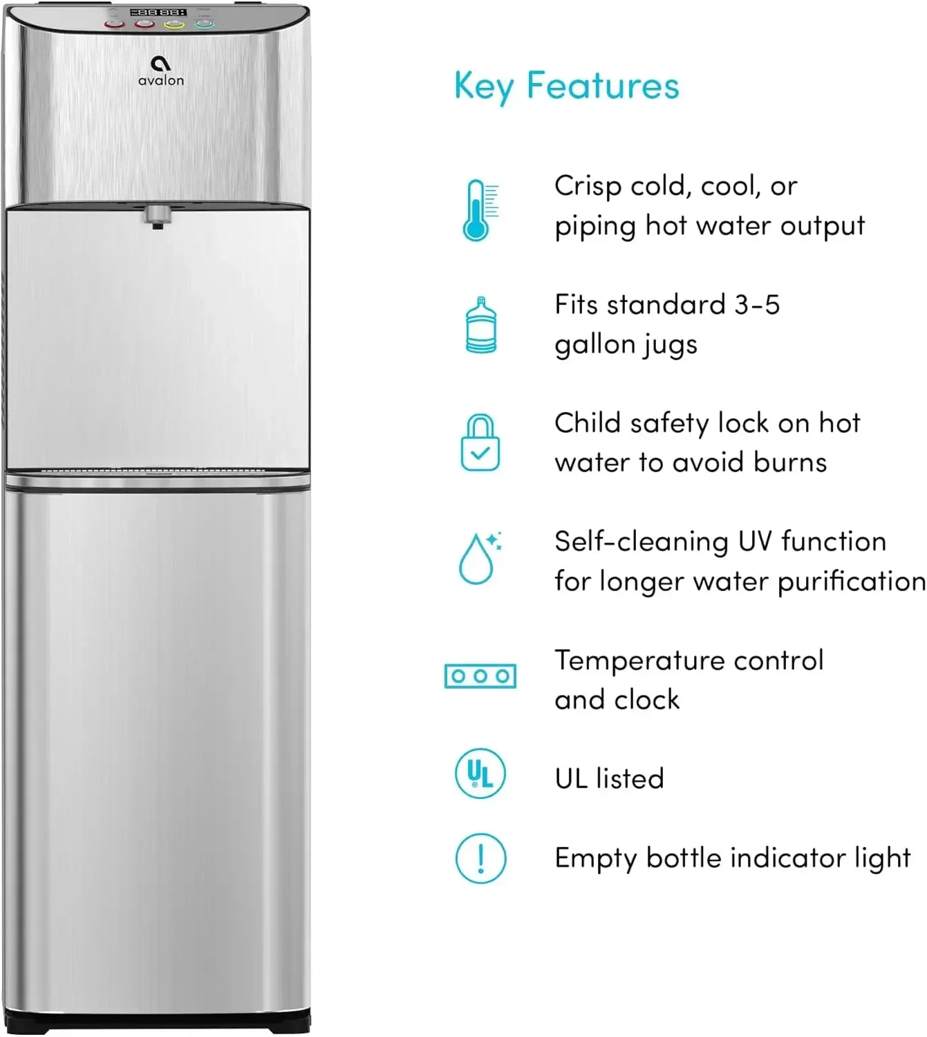 Dispensador de água eletrônico do refrigerador de água de carregamento inferior-3 temperaturas, água quente, fria e ambiente, aço inoxidável durável