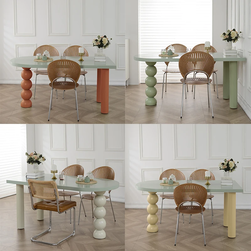 French solid wood cream style dining table small apartment household Internet celebrity semi-oval island platform against the