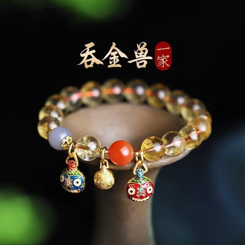 Natural Pure Body Yellow Bracelet The Year Of Life Gold-Swallowing Animal Ethnic Style Crystal Hand String For Women