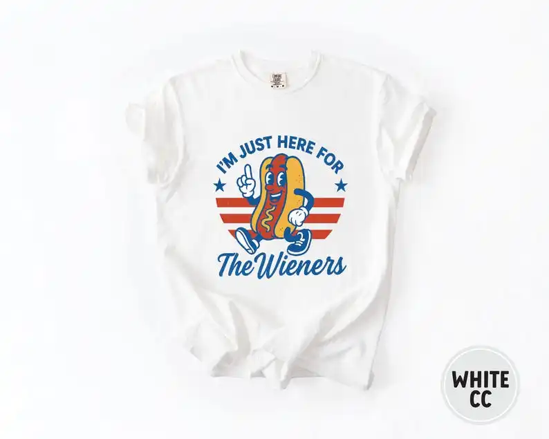 Funny Hot Dog Shirt, Just Here For The Wieners, Independence Day T-Shirt, Retro America Patriotic Weenies Shirt
