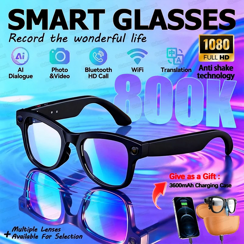 

Умные очки для перевода диалогов 800W 4K HD фото/видео, 32 ГБ, 3600 мАч, Power Bank, Bluetooth-вызовы, солнцезащитные очки с Bluetooth-микрофоном
