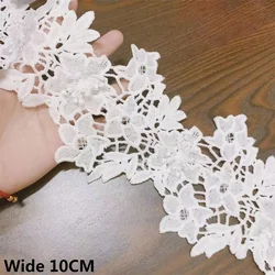 10CM Wide White Cotton 3d Flowers Lace Fabric Appliques Embroidered Fringe Ribbon Wedding Dress Sewing Trimmings Guipure Decor