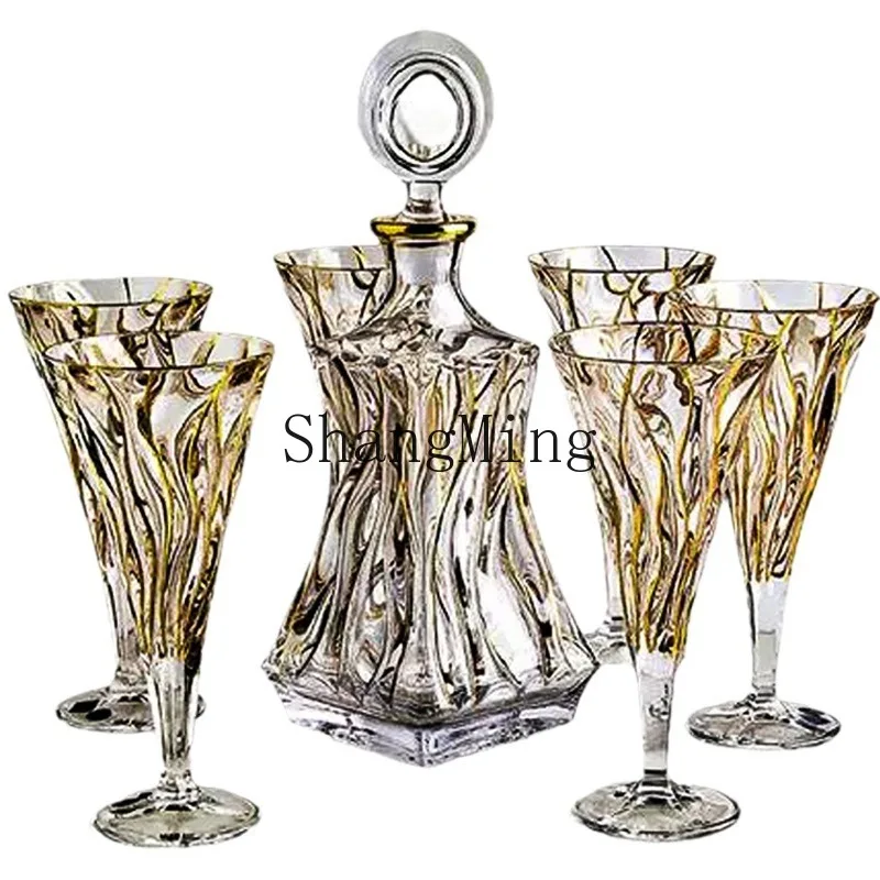 PYH retro light luxury crystal glass gold-painted red tall wine glass wine set gift box set