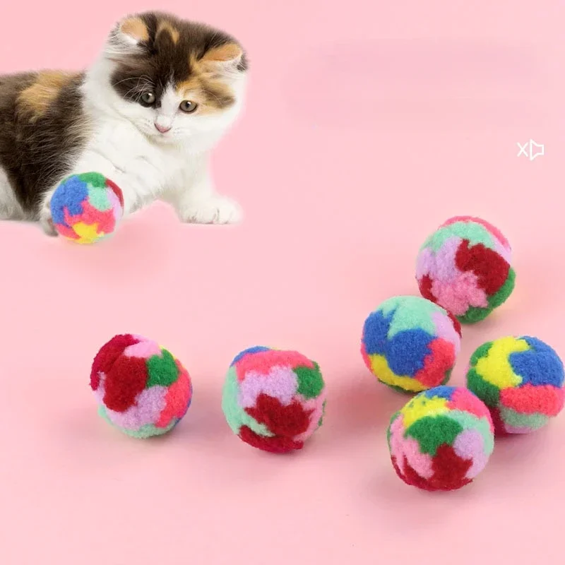 10pcs Colorful Plush Ball Cat Toys Funny Training Mute Wool Ball Plush Poms Tease Pet Cat Throwing Chew Kitten Toy Pet Products