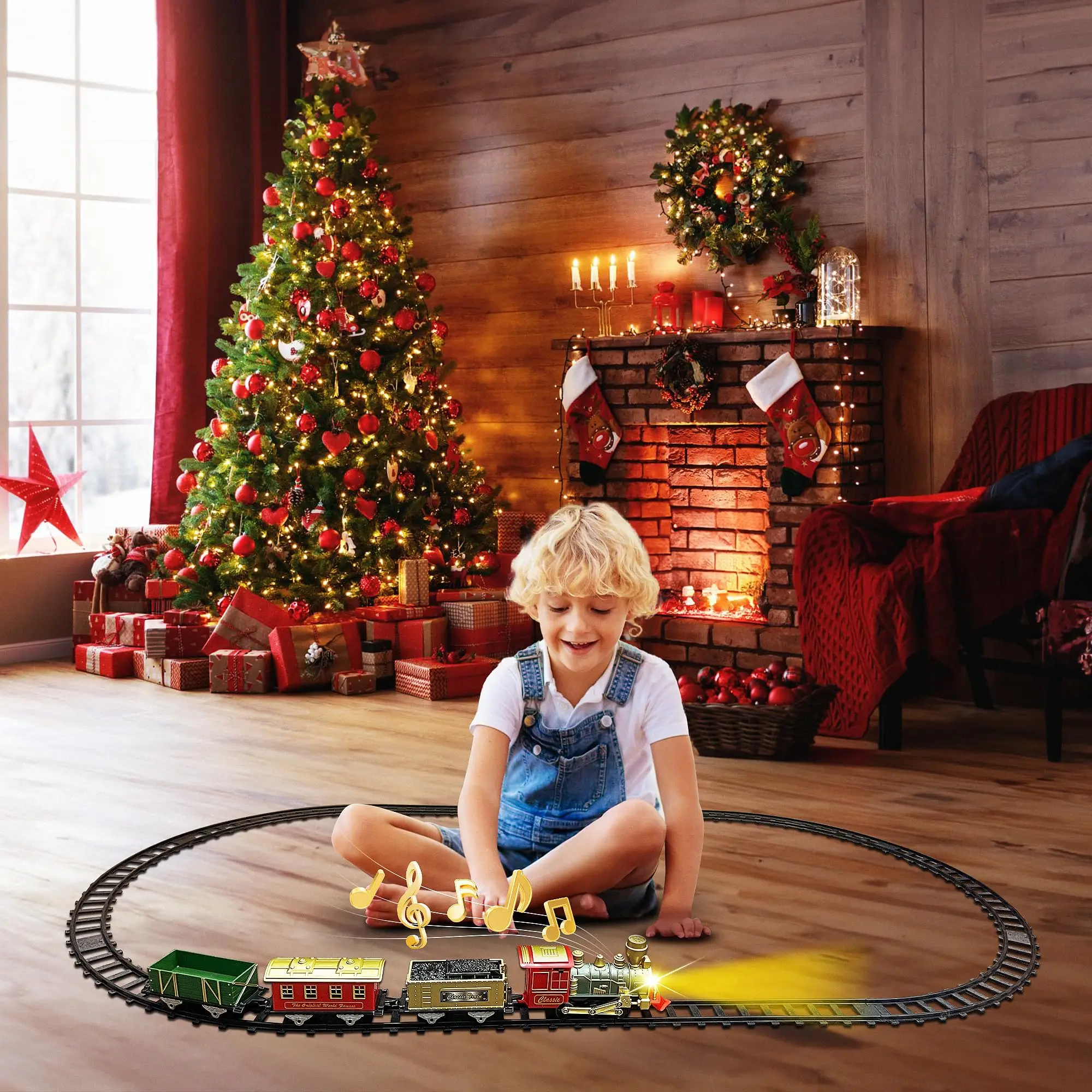 Christmas Train Set - Electric Train Set for Boy Toddler Classical Train Toys,Battery-Powered Locomotive Engine with SoundLight