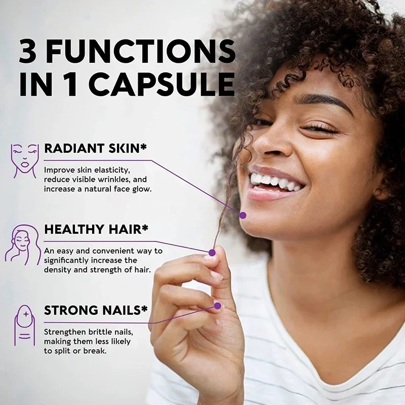 Vitamin Supplements - Biotin Collagen Capsules Promote Hair Growth, Strengthen Nails, Repair Skin, Keep It Healthy and Vibrant