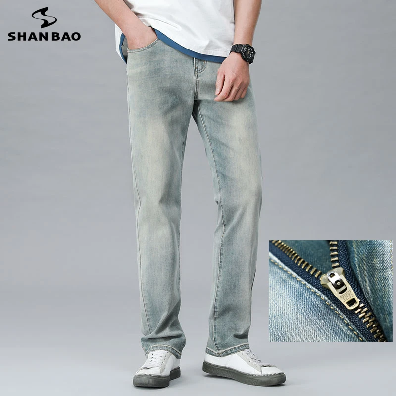 

SHAN BAO Summer Brand Men's Straight Loose Thin Jeans High Quality Classic Casual Clothing Cotton Stretch Thin Denim Jeans