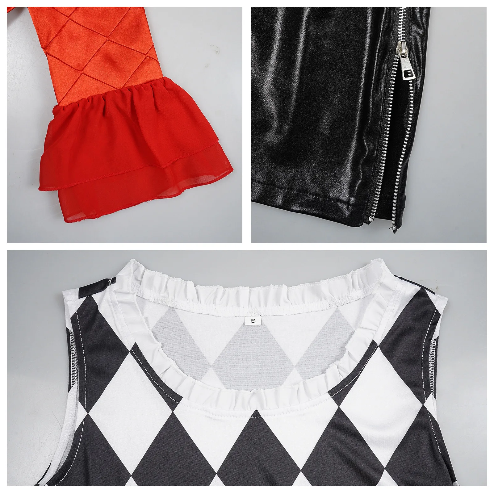 جوكر تأثيري زي للنساء ، بدلة سيدة ، قميص ، بنطلون ، معطف أحمر ، عيد الهالوين ، كرنفال الحزب ، فيلم ، الكبار