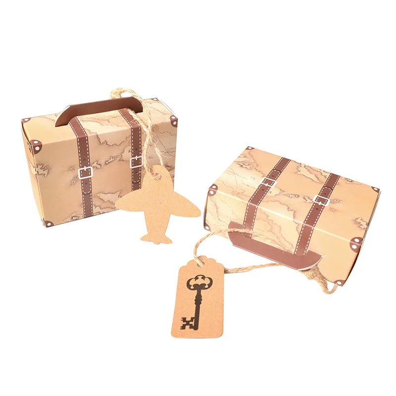5pcs Suitcase Type Candy Vintage Creative Candy Box For Wedding Kids Boy\'s Travel Map Airplane Birthday Party Decoration Supply