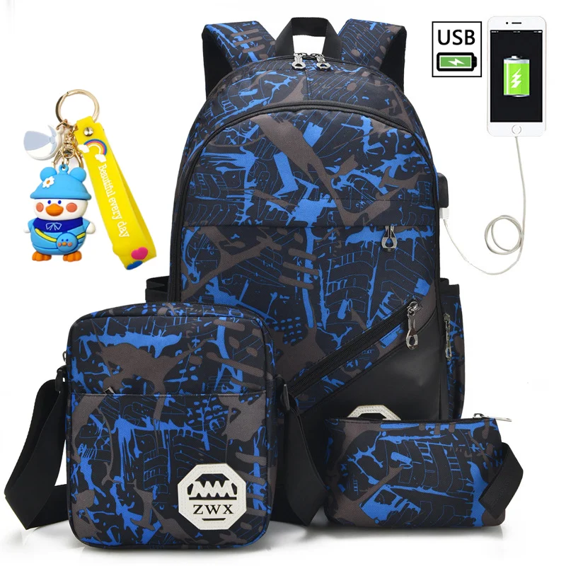 3pcs/set school Backpack school bags Rucksack for Boys Daily Bagpack teenagers Laptop schoolbag Teens Travel School Knapsack