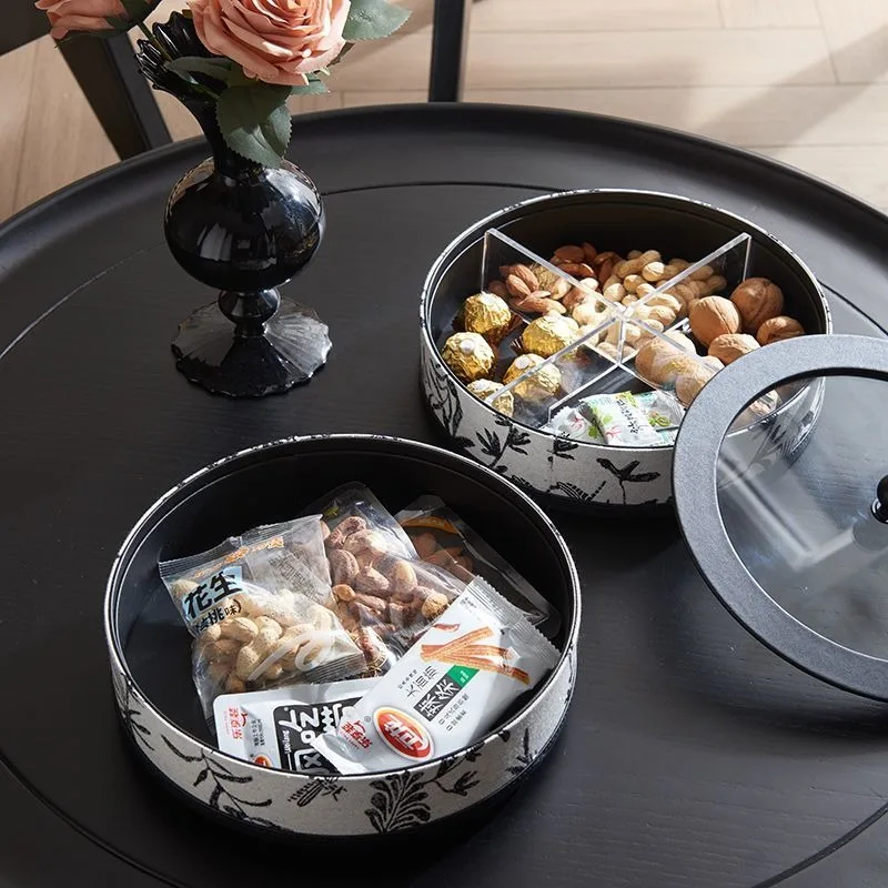 French simple high-end leather dried fruit tray storage box with compartment and lid