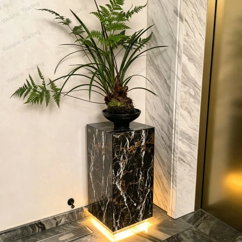 Flower stand natural stone marble base sculpture display stand art ornament stone pier heightening platform edge customization