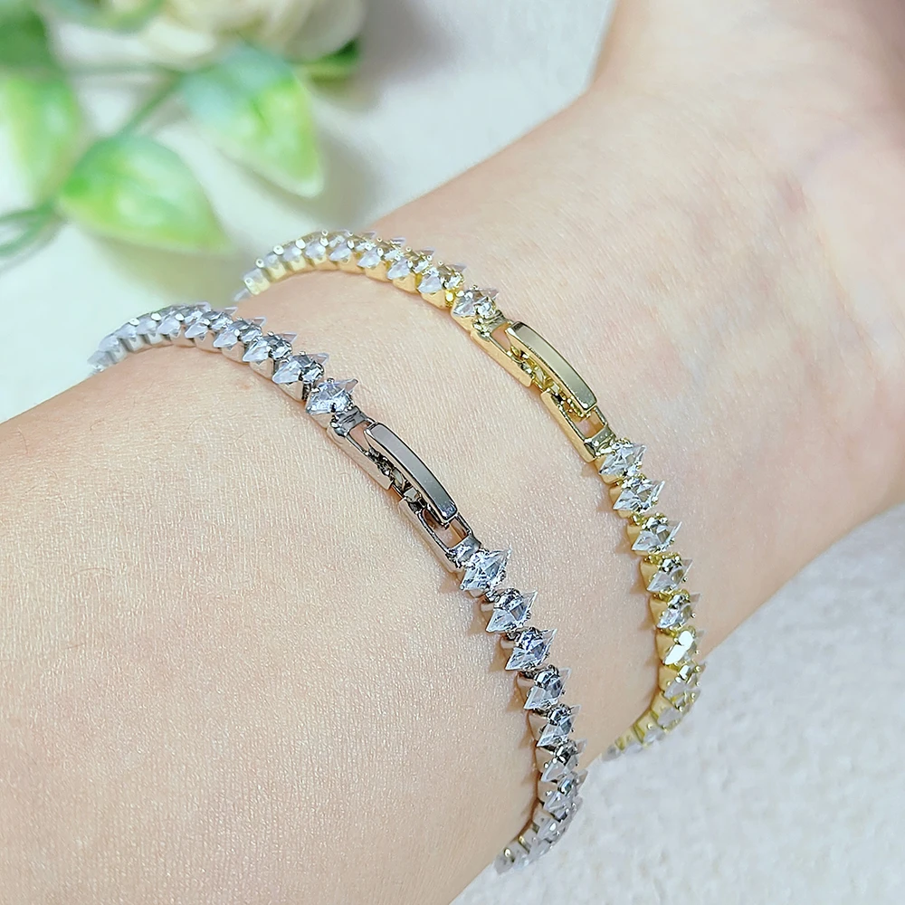 Luxury Dainty Tennis Bracelet for Women Silver Color Sparkling Cubic Zircon Stackable Hand Chain Crystal Wedding Jewelry H085