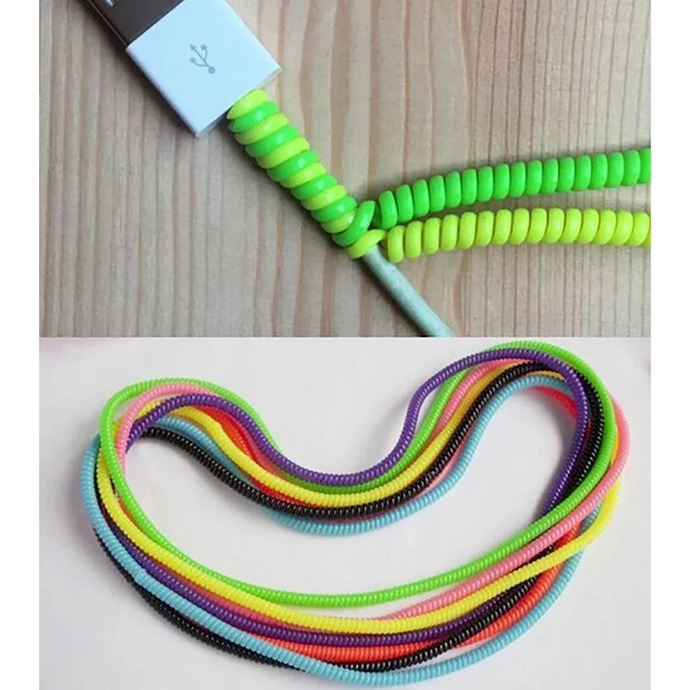 10Pcs 1M Cable Ties USB Charging Data Cable Protector Protection Spring Rope Wire Cord Rope Multicolor