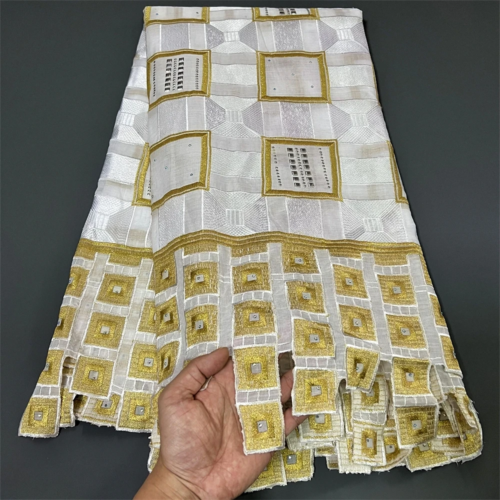 2025 أحدث جودة عالية الأفريقي النيجيري النقي تول الدمشقي أقمشة الدانتيل التطريز فستان الحفلات الترتر القطن 5 ياردة