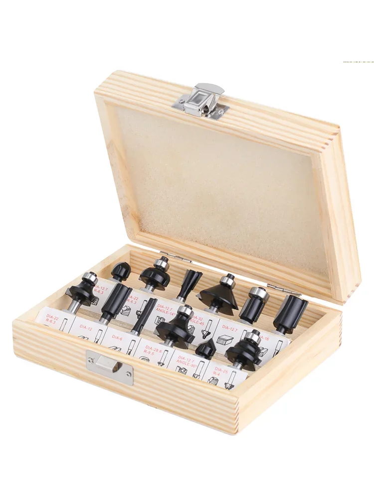 12 pièces 6MM tige fraise sculpture sur bois routeur peu ensemble avec boîte coupe droite fraise bois Bits carbure