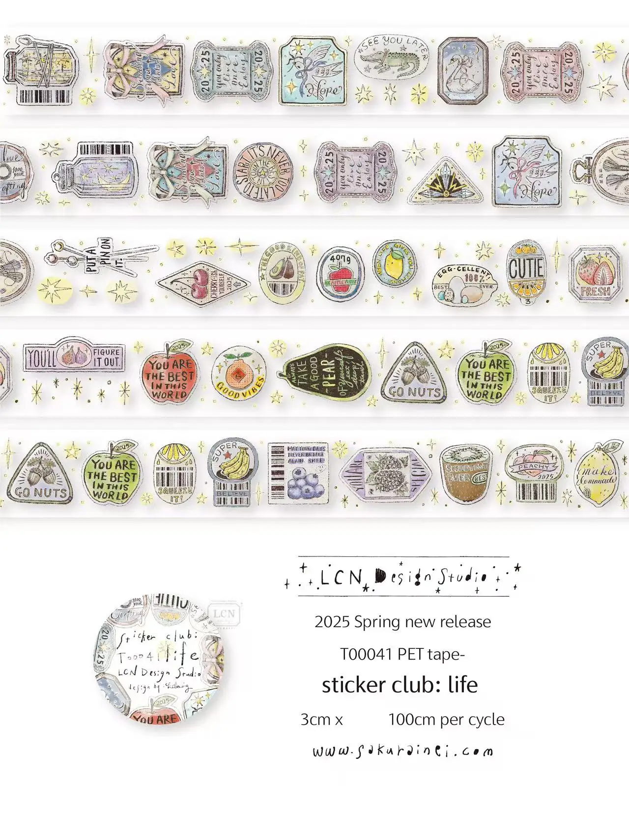 1 Loop LCN Vintage Sticker Club Joy Bringer Washi PET Tape for Card Making DIY Scrapbooking Decorative Sticker