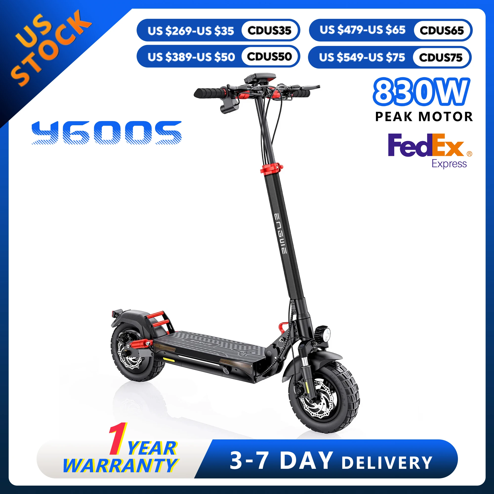 

Электрический скутер ENGWE 830 Вт Peak E Scooter Y600S 48 В 18,2 Ач 43,5 миль Диапазон 28 миль в час 10*2,75 Шины Складной скутер с полной подвеской