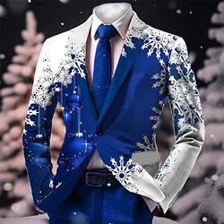 Christmas Snowflakes Print Breasted Two Button Suit Jacket Men Vantage Business Casual Suits Jacket Slim Lapel Fashion Blazer