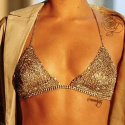 XSBODY Triangle Cup Sexy Bikini Lingerie Rhinestone Bra for Ladies Nightclub Party Chest Crystal Underwear Chain Rave Jewelry