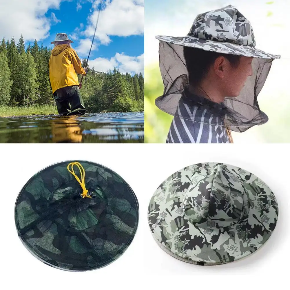 

Anti-Mosquito Head Face Protector Net Hat Insect Bugs Cap Outdoor Hat Beekeeping Camouflage Mesh Cover Proof Fishing Hat Su O0O2