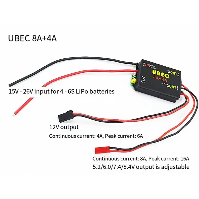 [B24B!】 For RC Car Fixed Wing Airplane Robot Compatible 15-26V UBEC 8A+ 4A 5.2/6.0/7.4V/8.4V Servo Power Supply Module New
