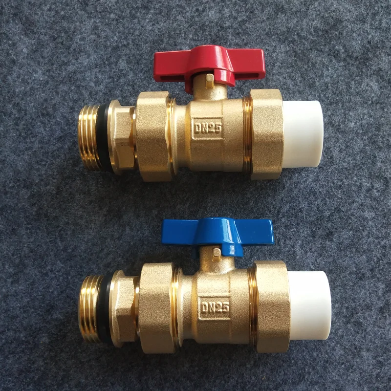 Hot melt PPR25 ball valve, straight turn, 1-inch external wire, double union water distributor switch, copper valve, and floor