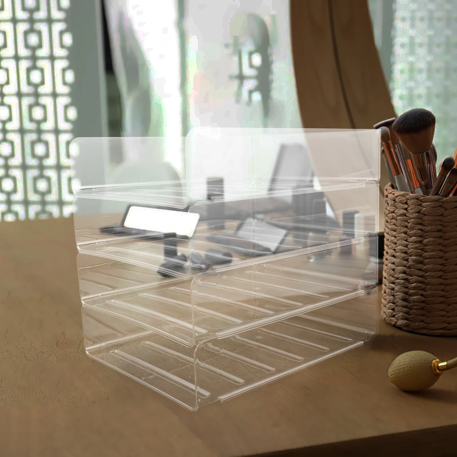 

4 Pcs Desk Organizer Office Clear Storage Tray Paper Transparent Plastic Countertop Letter