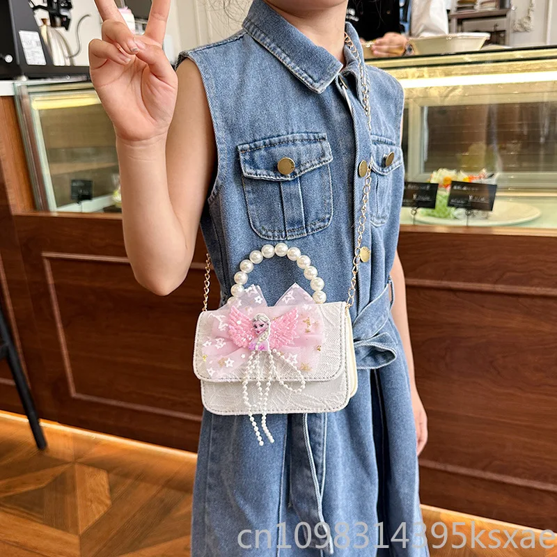 حقيبة كتف ديزني فروزن إلسا برينسيس للبنات لؤلؤية بحزام قابل للتعديل ومحفظة كروس للحفلات المدرسية والخروج غير الرسمية