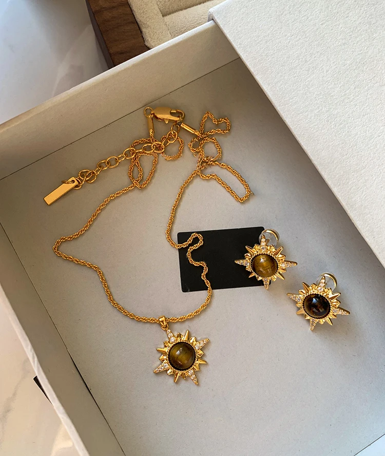 Melard Tigerauge Stein Sternenanhänger vergoldet mit 18K Gold Kette Halskette für Damen Luxus Set Accessoires Neuer trendiger Schmuck – Detail 11