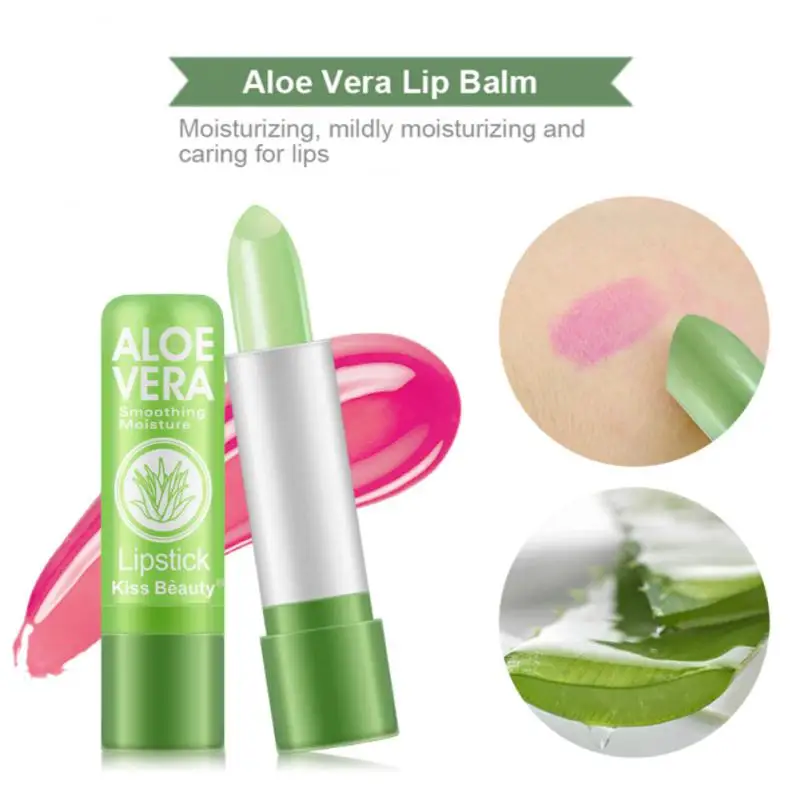 Bálsamo Labial verde que cambia de Color con barras de labios de Aloe Vera, brillo Labial hidratante, cosméticos, tinte Labial, maquillaje, 3,5g