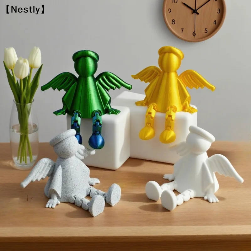 Kreative 3D-gedruckte Engelskulptur, bewegliche Actionfigur für Garten, Heimdekoration, Desktop-Ornamente, Kunsthandwerk〔Nest〕