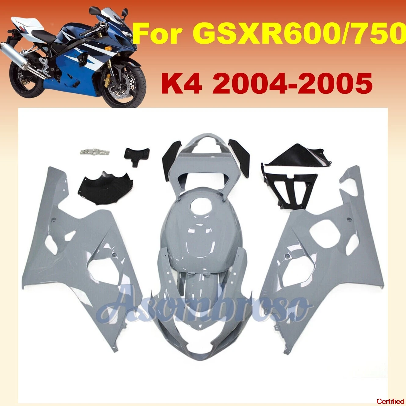 Quality Sportbike Fairing kit For GSXR600 2004 2005 GSXR750 04 05 Wrecked Bike Rebuild Plastic Body Nardo Grey