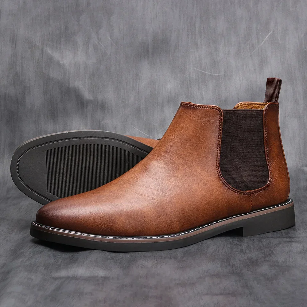 Men's Chelsea Boots British Casual Men's Leather Shoes Men's Motorcycle Boots Men Boots