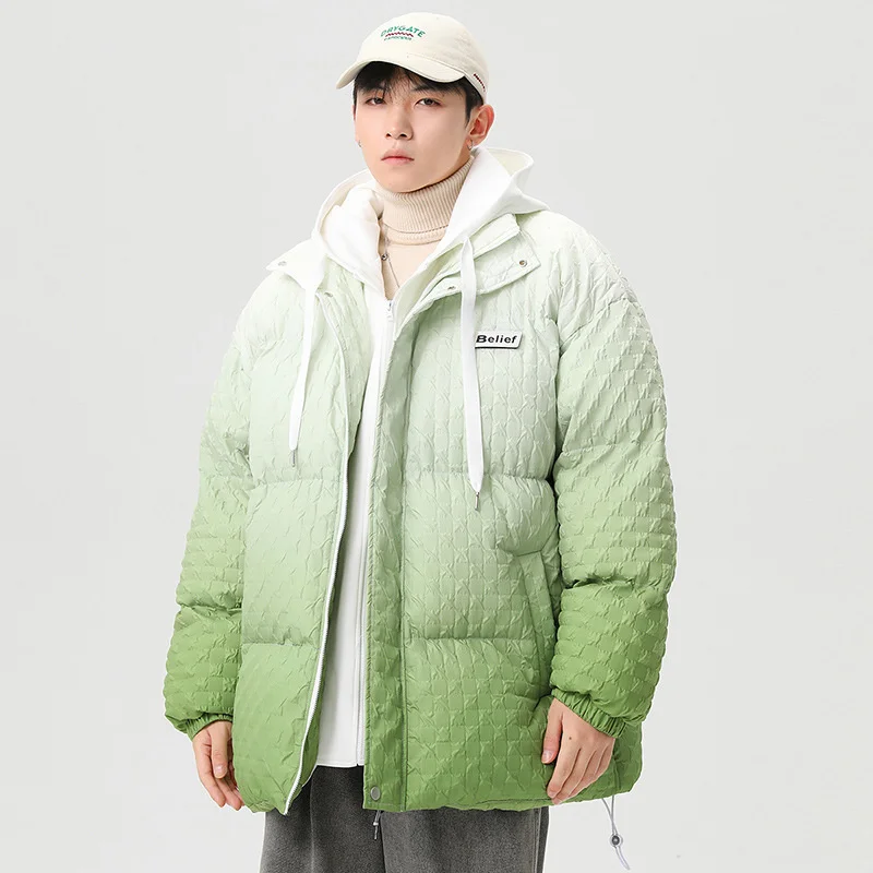 Осенне-зимняя мужская хлопковая парка, куртка, пальто в стиле хип-хоп, имитация двух, постепенно уплотненная теплая ветровка с капюшоном, куртка с хлопковой подкладкой