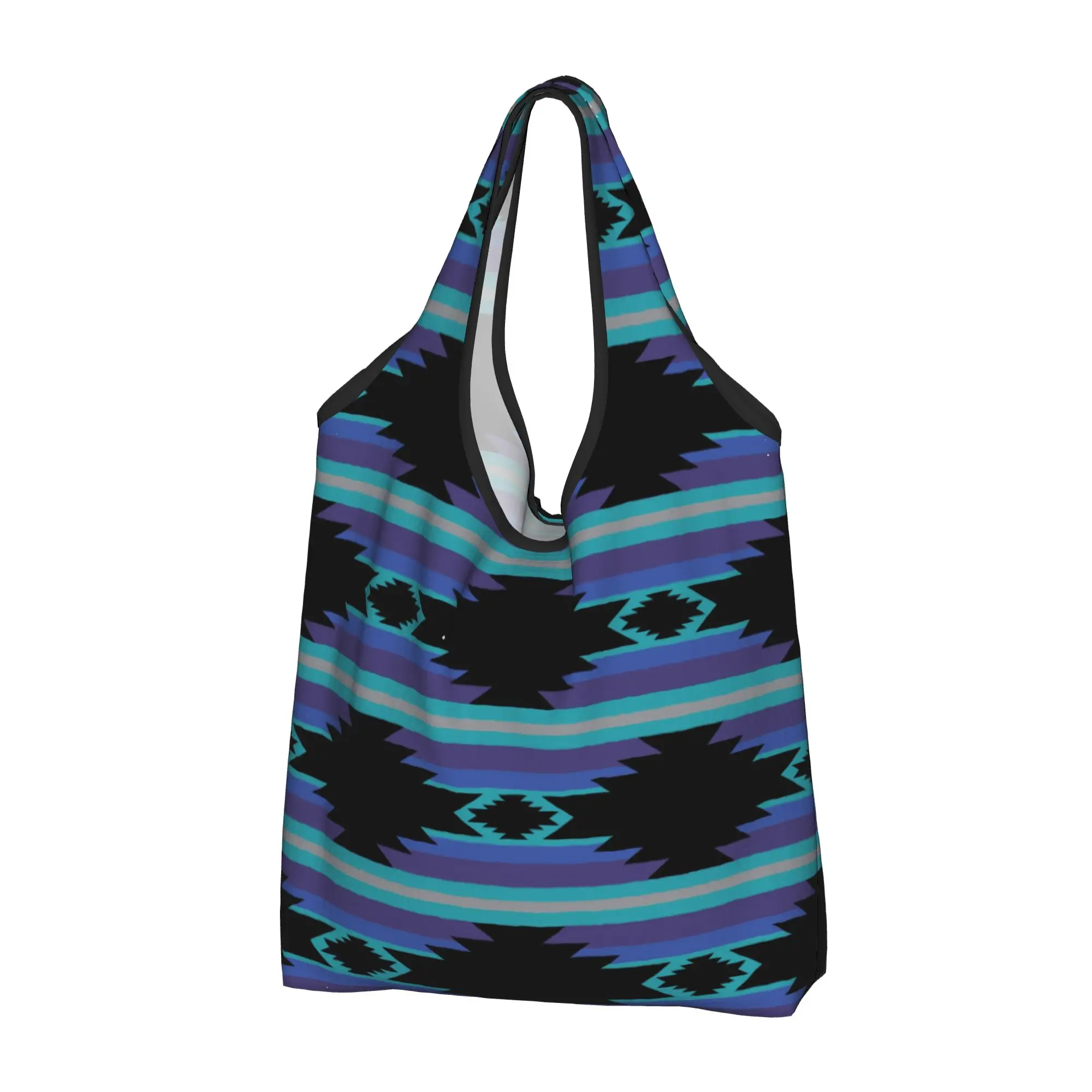 Custom Cute Colorful Aztec Southwestern Navajo Striped Pattern Shopping Tote Bag Portable  Groceries Shopper Shoulder Bag