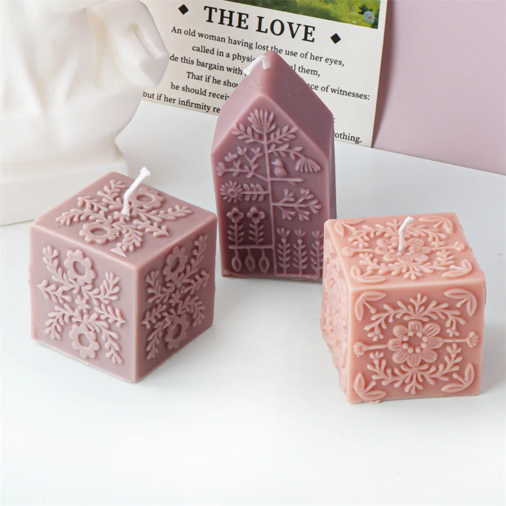 

Square Totem Pattern Candle Silicone Mold House Embossed Floral Leaves Aromatherapy Candle Plaster Resin Making Mould Home Decor